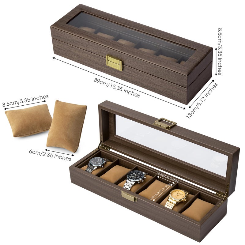 Lonian Watch Box, Watch Case for Men 6 Slots Wood Storage Watch Case Organizer with Glass Display Top Exquisite and Durable - Image 2